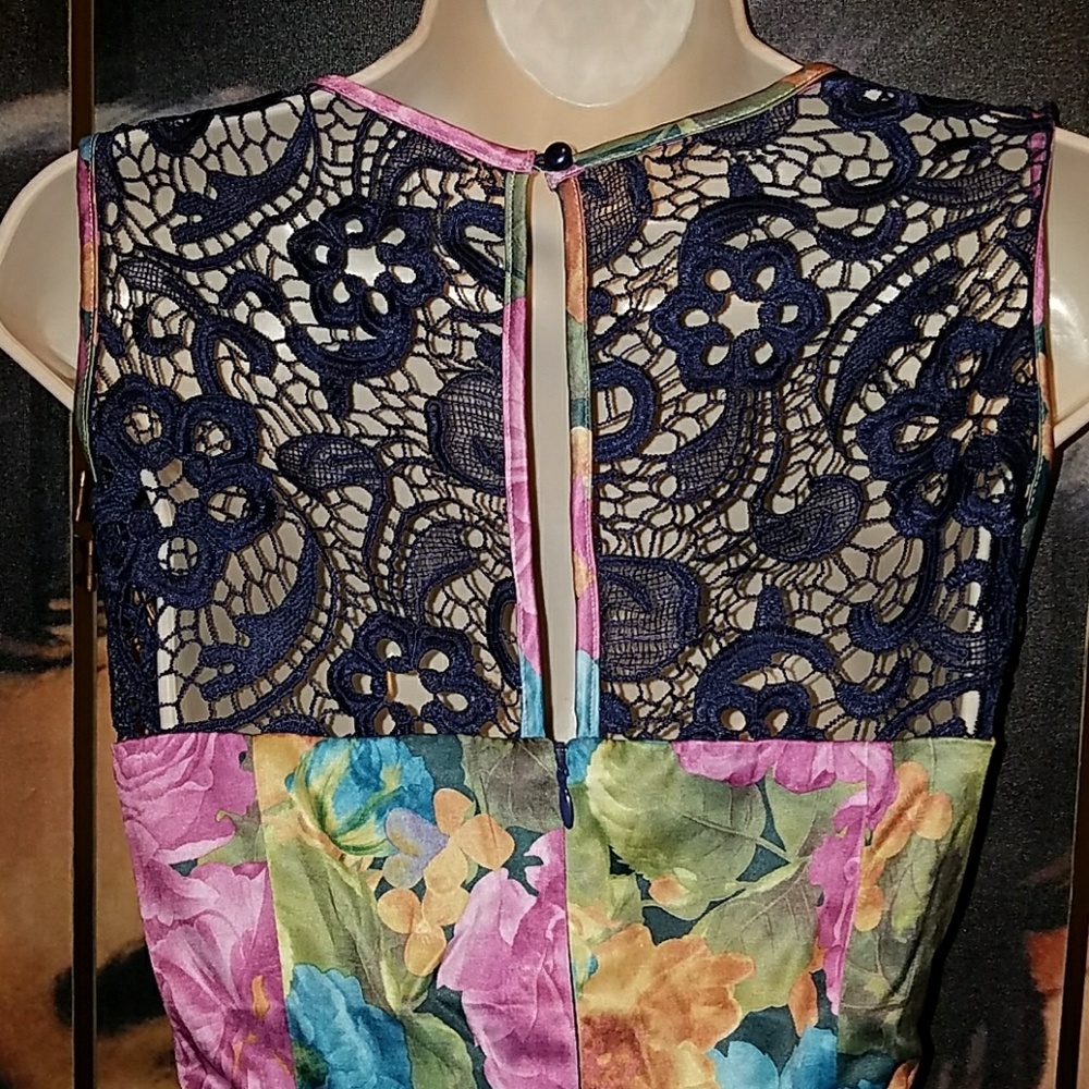 Tatyana Mirabelle Vintage Pinup Floral Dress w Dark Blue Purple Inlay Top Lace - Picture 7 of 8